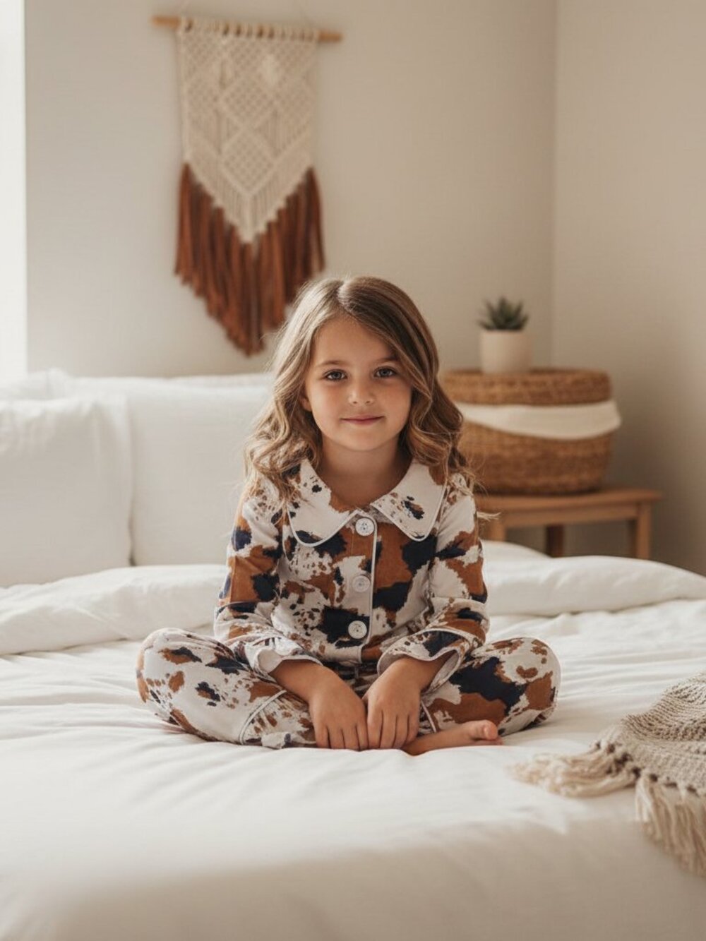 Cowprint Girls Pajamas – Western Ruffle Lounge Set - Picture 5 of 6
